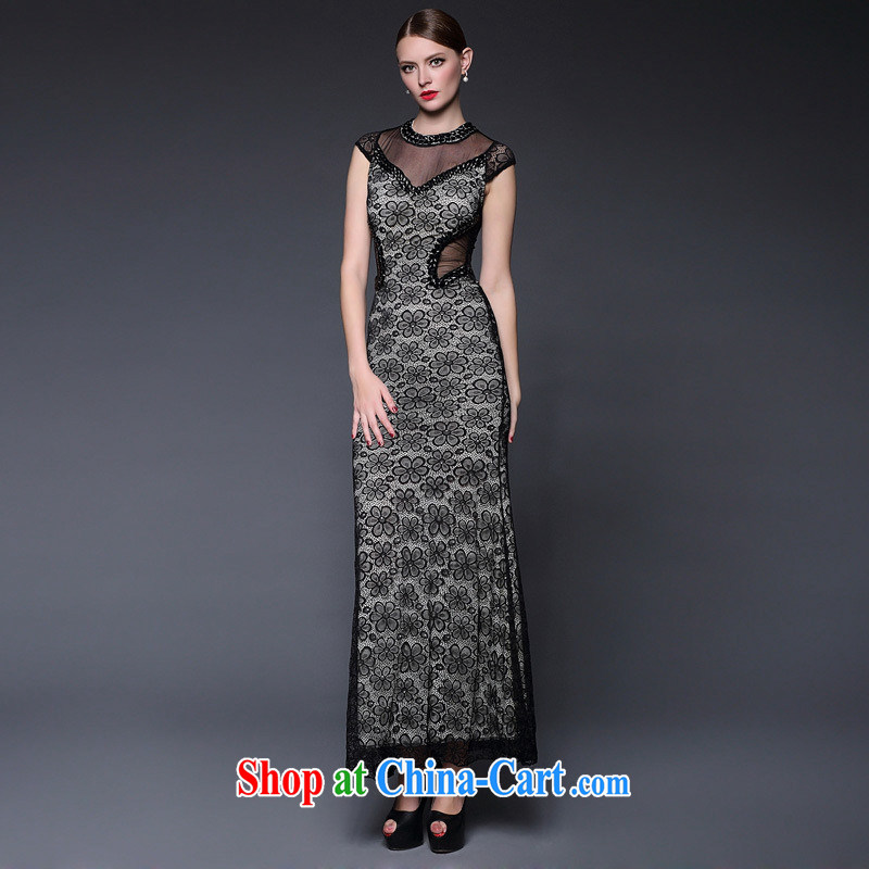 In Europe and the 2015 new summer lace nails pearl cultivation, qipao dress dresses W 0389 black, code, health concerns (Rvie .), and, on-line shopping