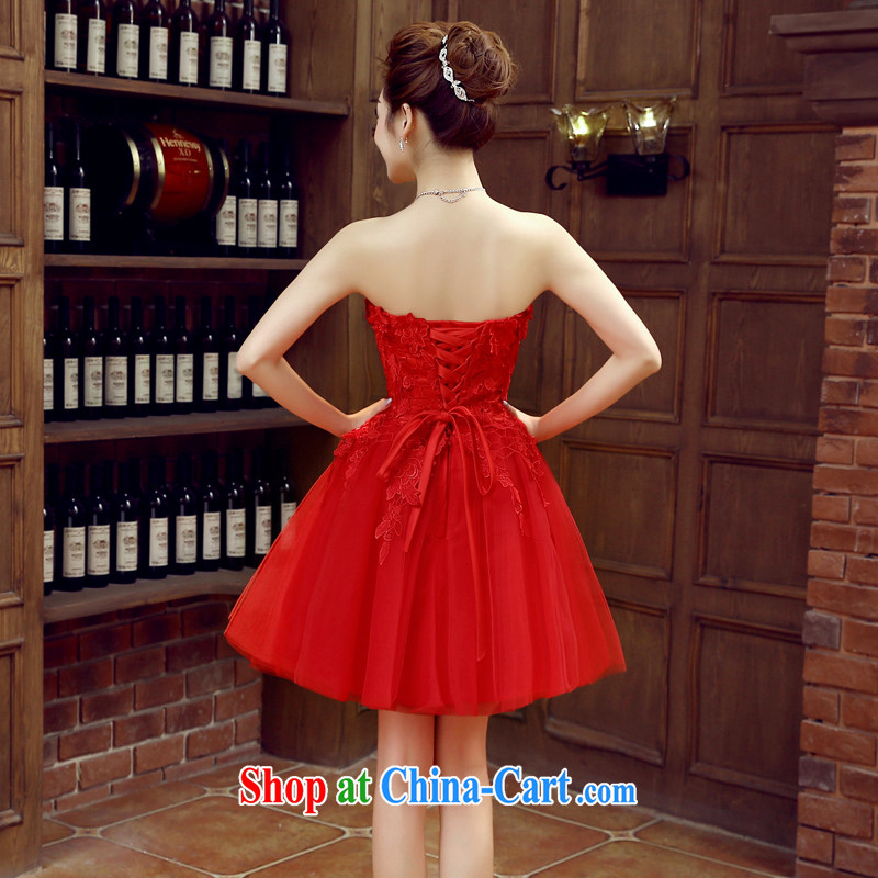 Time his bride short bows service 2015 new wedding dress spring and summer red code erase chest dress dress bridesmaid dress girls banquet dress red M, time, and shopping on the Internet