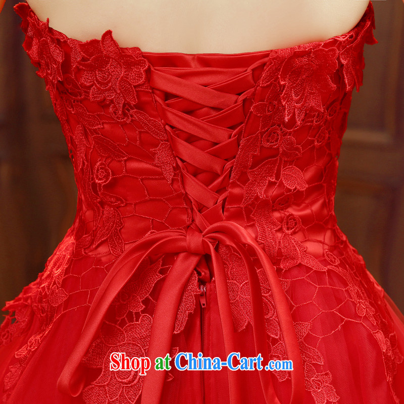 Time his bride short bows service 2015 new wedding dress spring and summer red code erase chest dress dress bridesmaid dress girls banquet dress red M, time, and shopping on the Internet
