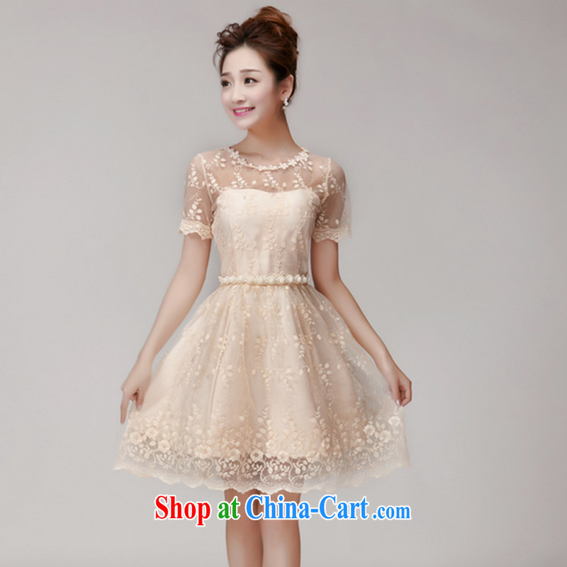 The Manchester Windsor summer 2015 and lace hook flower Openwork Web yarn manually staple Pearl Princess dress dress dress apricot L
