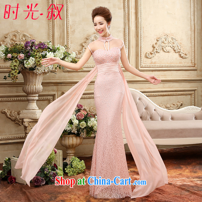 Time his new 2015 spring and summer bridal toast clothing sexy dress long cultivating banquet show Service Vehicle Exhibition uniforms pink XXL