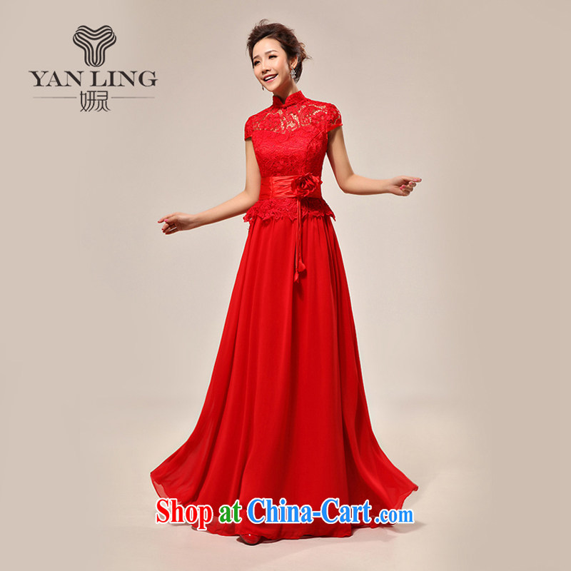 2015 new married Yi luxury sexy outfit a Field shoulder red lace bridal wedding dress LF XXL 133