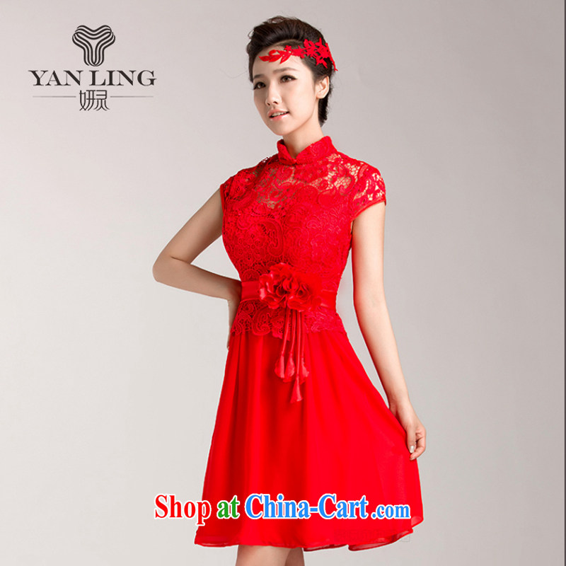 Her spirit 2015 new marriages served toast red short wedding dresses lace cheongsam dress short-sleeved XXL, her spirit, and shopping on the Internet