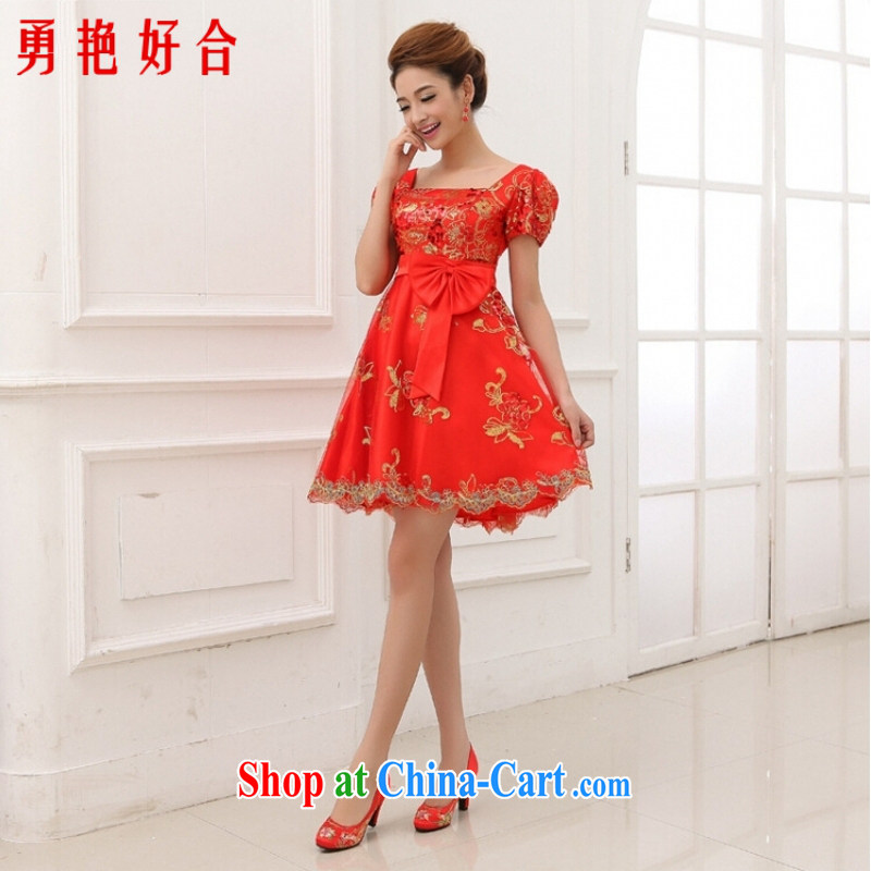 Yong-yan and 2015 spring and summer, high-waist Korean short before long after the marriage code bandages wedding toast serving evening dress red pregnant women red short-sleeved crowsfoot XXL, Yong-yan good offices, shopping on the Internet
