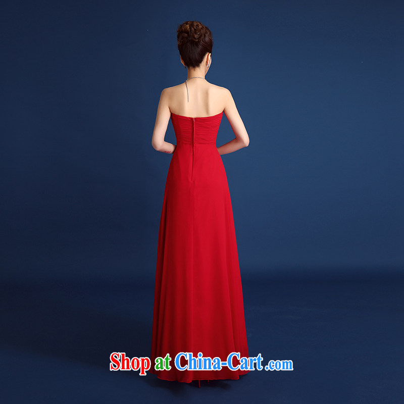 2015 new bride wedding dress toast clothing spring and summer red wiped his chest wrinkles parquet drill dress female long bridal wedding banquet dress dark red XXL, beautiful, shopping on the Internet