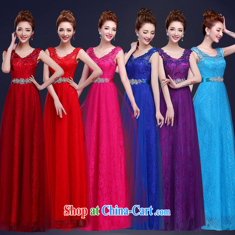 2015 New red long dual shoulder straps bridal wedding dress toast service banquet dress party chair royal blue L so Balaam, shopping on the Internet