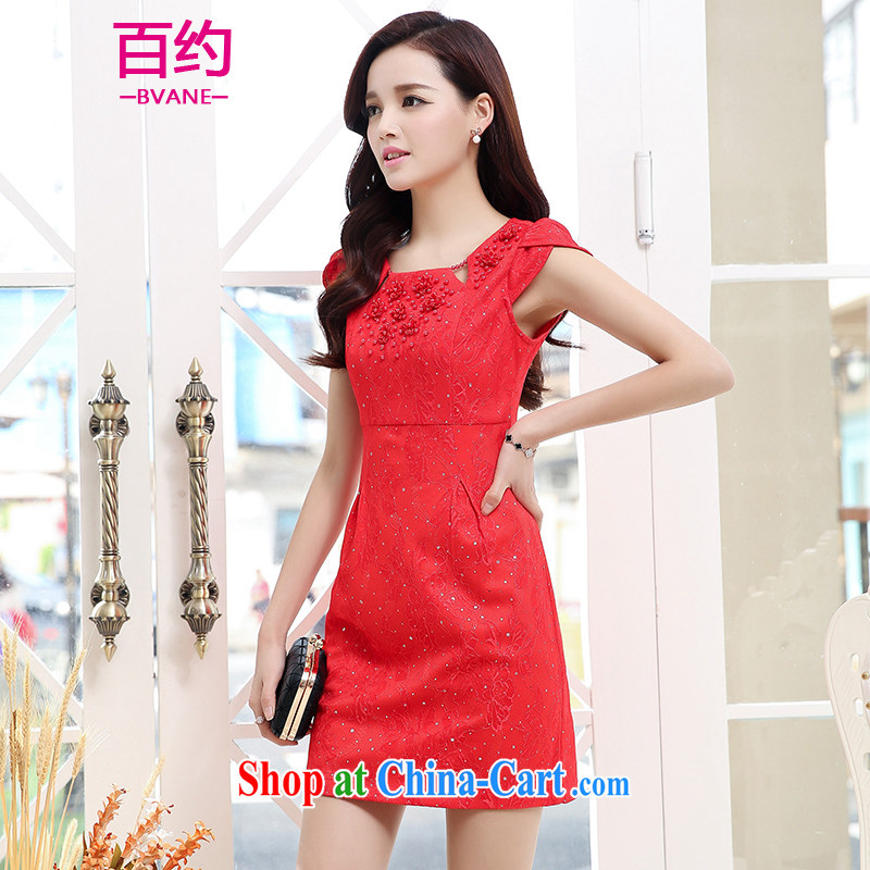 100 about 2015 spring and summer with new Chinese fashion cheongsam dress elegant Lace Embroidery retro everyday dress beauty dresses red (the silk scarf) XXL, 100 (BVANE), shopping on the Internet