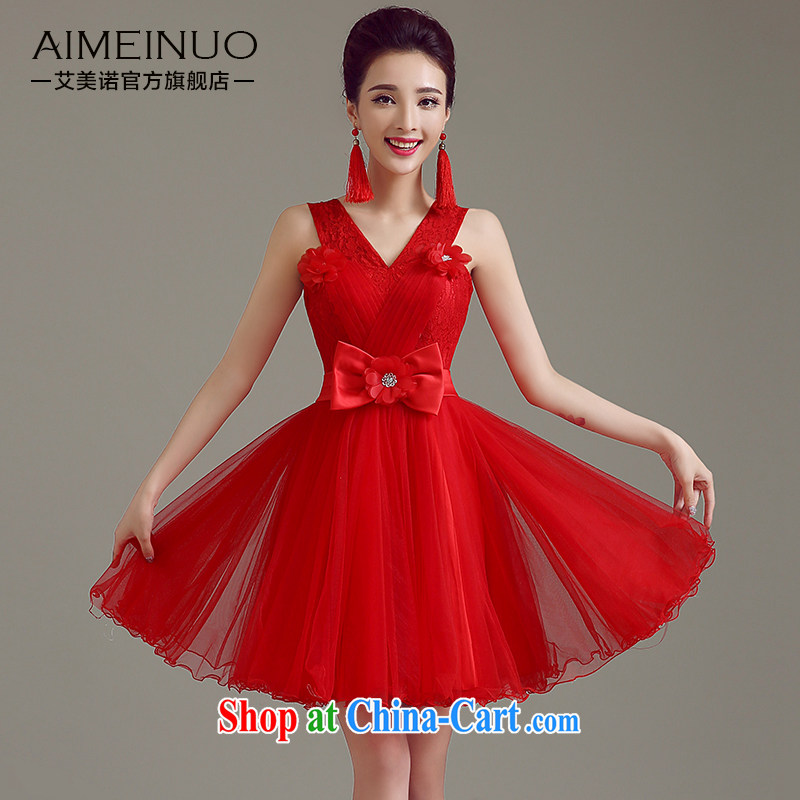 The United States, summer 2015 new bride dress married Korean V collar double-shoulder lace bows Service Manual flowers bowtie beauty A BL 15 02 red XXL _waist 2.3 feet_