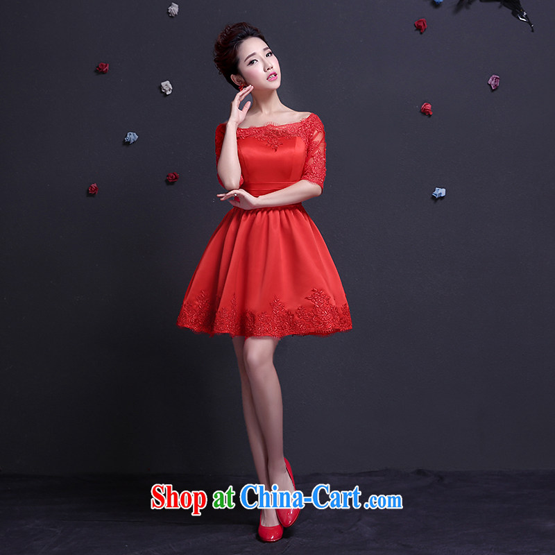 Dumping the woman serving toast bride 2015 spring short red dress, married a field in shoulder cuff pocket dress, short dress beauty graphics thin red XXL, dumping the woman, shopping on the Internet