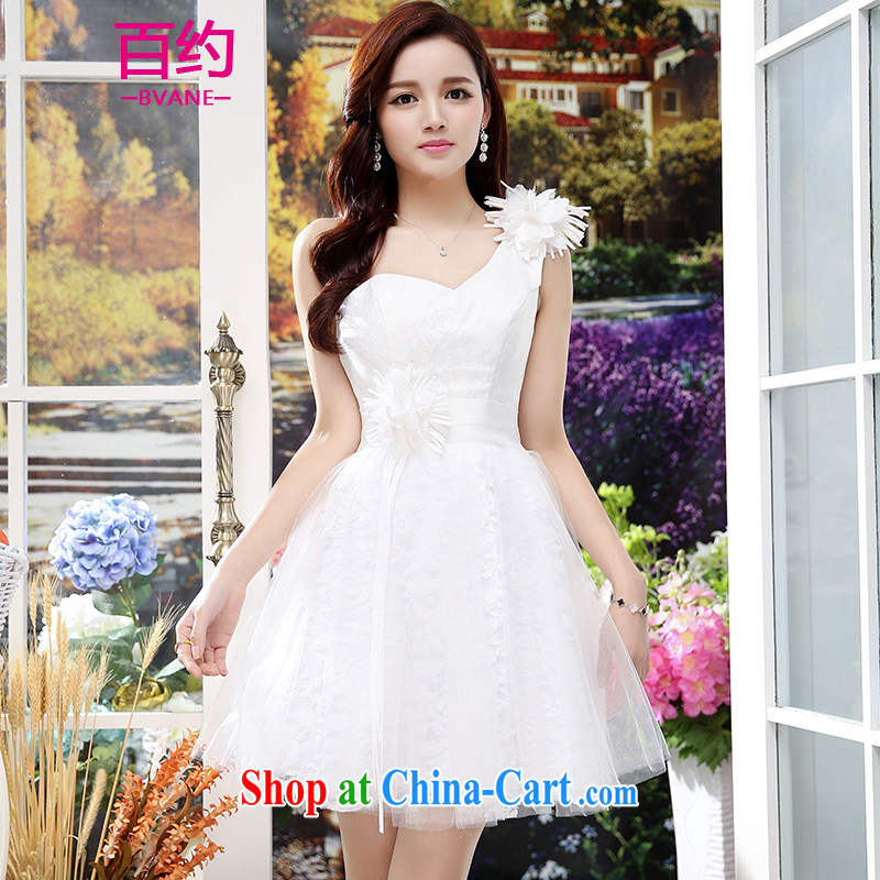Approximately 100 summer 2015 new single shoulder lace mini dress sister dress short dress bridal bridesmaid serving short skirt white _the silk scarf_ XL