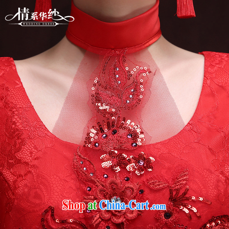 The china yarn 2015 new spring and summer improved cheongsam bridal toast serving modern red Chinese wedding dress, short, red XXL and China yarn, shopping on the Internet