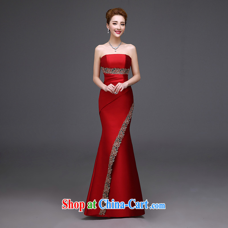 Toasting Service Bridal Fashion 2015 new summer red marriage duration, chest bare the betrothal marriage high-end dinner banquet dress pleasant bridal red wiped his chest long L, pleasant bride, shopping on the Internet