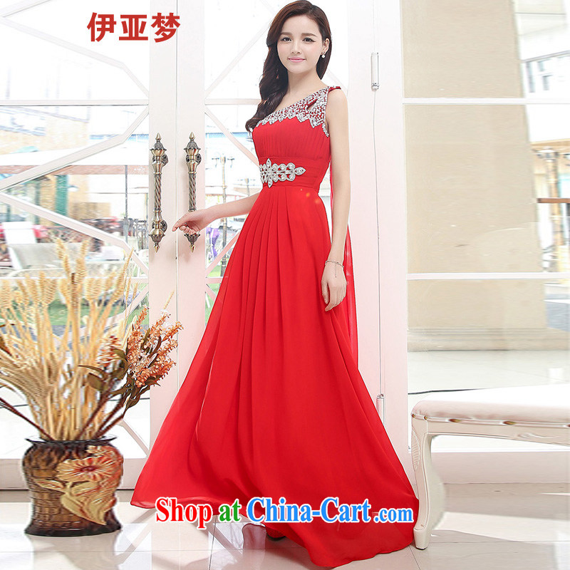Bahia dream quarter 20,154 daily dress dress sexy graphics thin wood drill the shoulder wedding dresses long serving toast the red XL