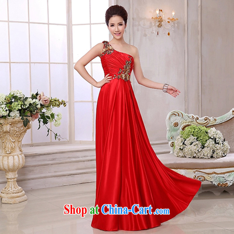 Heavy rain is still clothing bridal toast service 2015 spring and summer new annual meeting moderator purple dress female long single shoulder flower cultivation dinner will LF 219 large red tailored