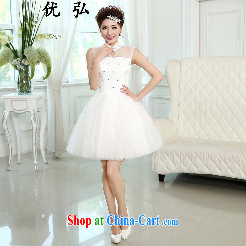 Optimize Hung-2015 new Princess Evening Dress dress Korean bridesmaid clothing white shoulders, short small dress 009 ycf XXL