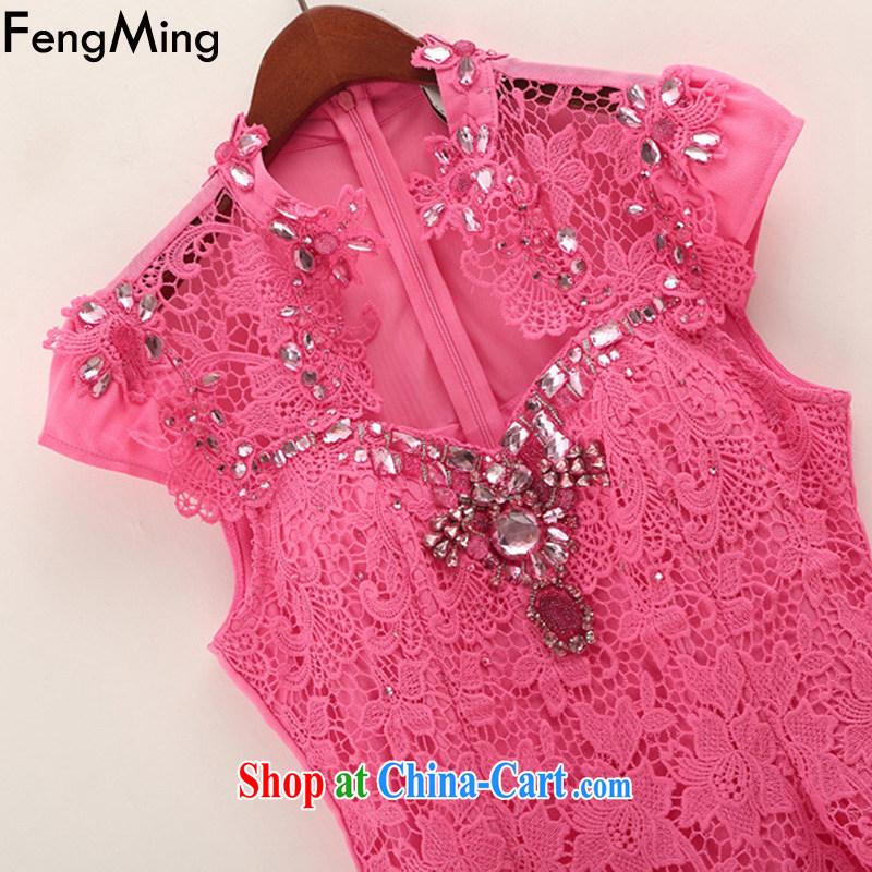 Abundant Ming Ching-ching with parquet drill to the staple Pearl dress female water-soluble retro lace dresses 2015 spring and summer new better red L, HSBC Ming (FengMing), online shopping
