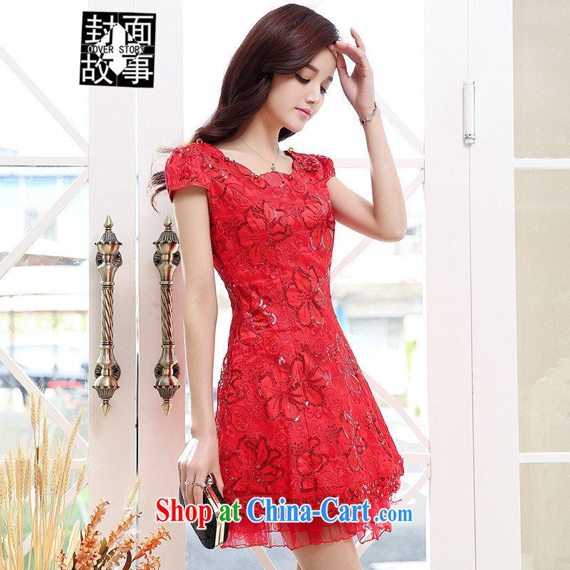 Cover Story 2015 new three-dimensional take short-sleeved bridal tea small dress brides with wedding dress dress dress red XXL