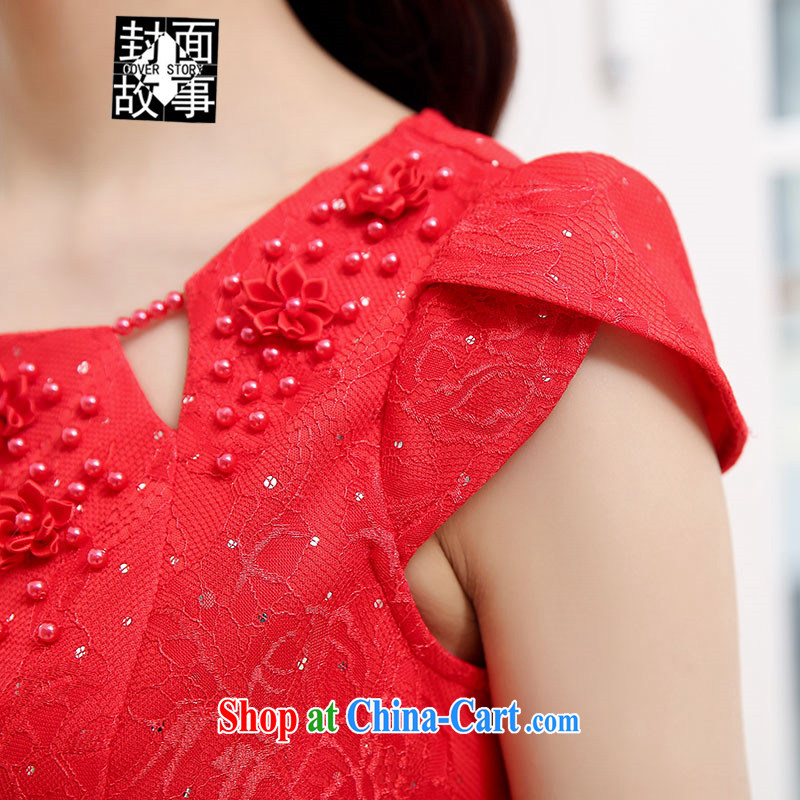 Cover Story 2015 New pearl string take short-sleeved cultivating the waist short bridal dresses small bows dress bridal red XXL, cover story (cover story), online shopping
