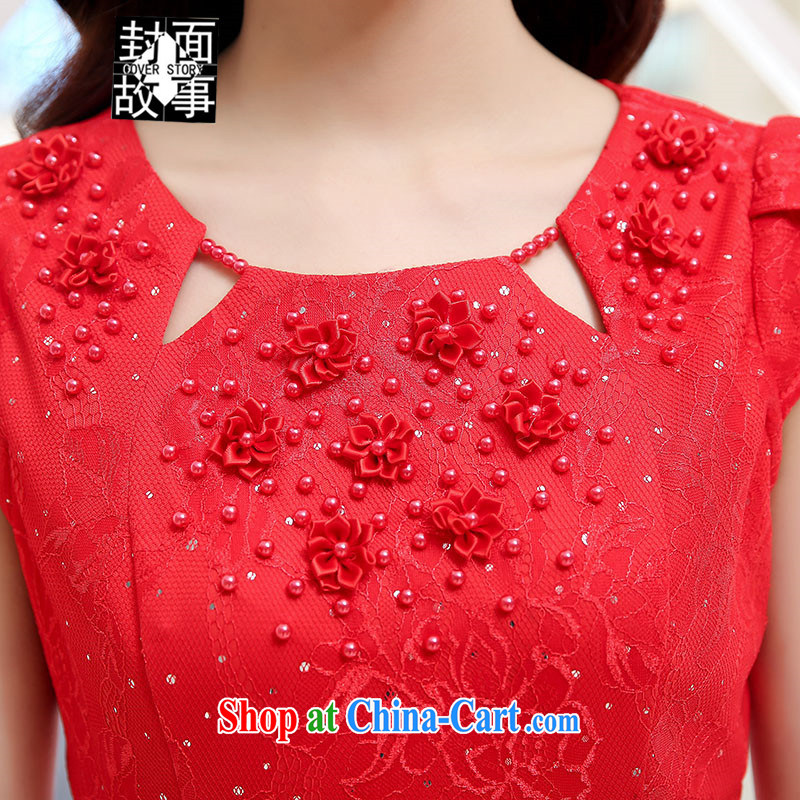 Cover Story 2015 New pearl string take short-sleeved cultivating the waist short bridal dresses small bows dress bridal red XXL, cover story (cover story), online shopping