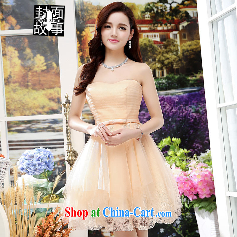 Cover Story 2015 marriage bridesmaid clothing fairy dress uniform toast Princess spring_summer solid color lace wedding bridal dresses apricot XL