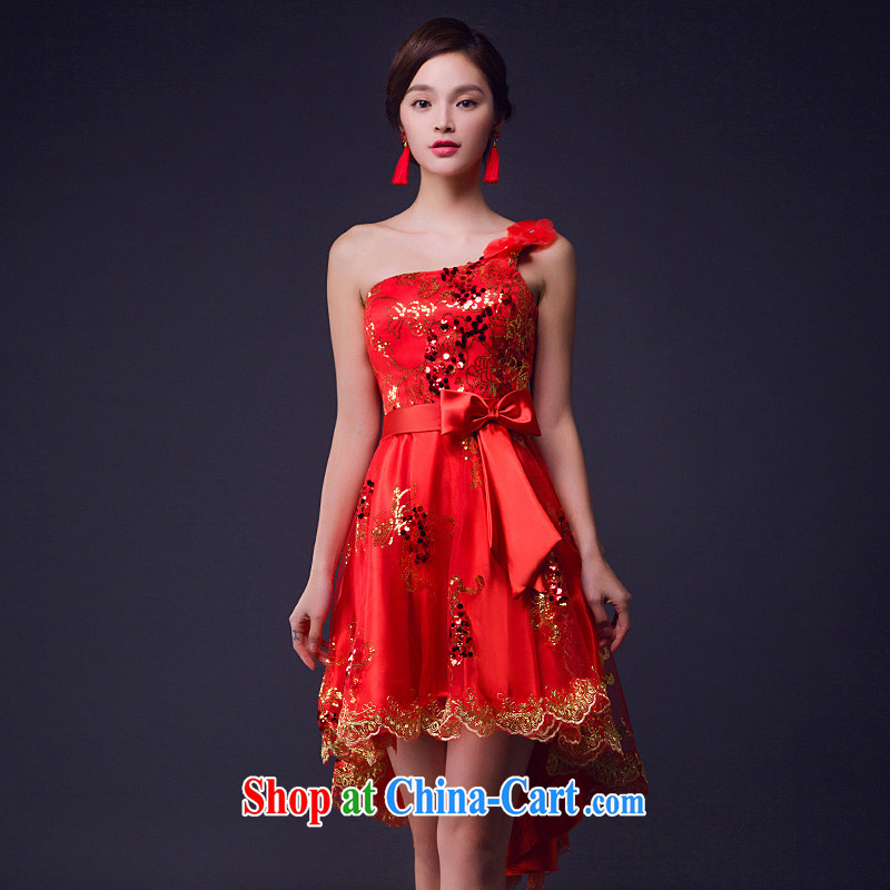 Toasting Service Bridal short spring and summer, red dress evening dress a shoulder the length after Wipe cuff chest More Options Click shoulder-length, XL, Ho full chamber, shopping on the Internet