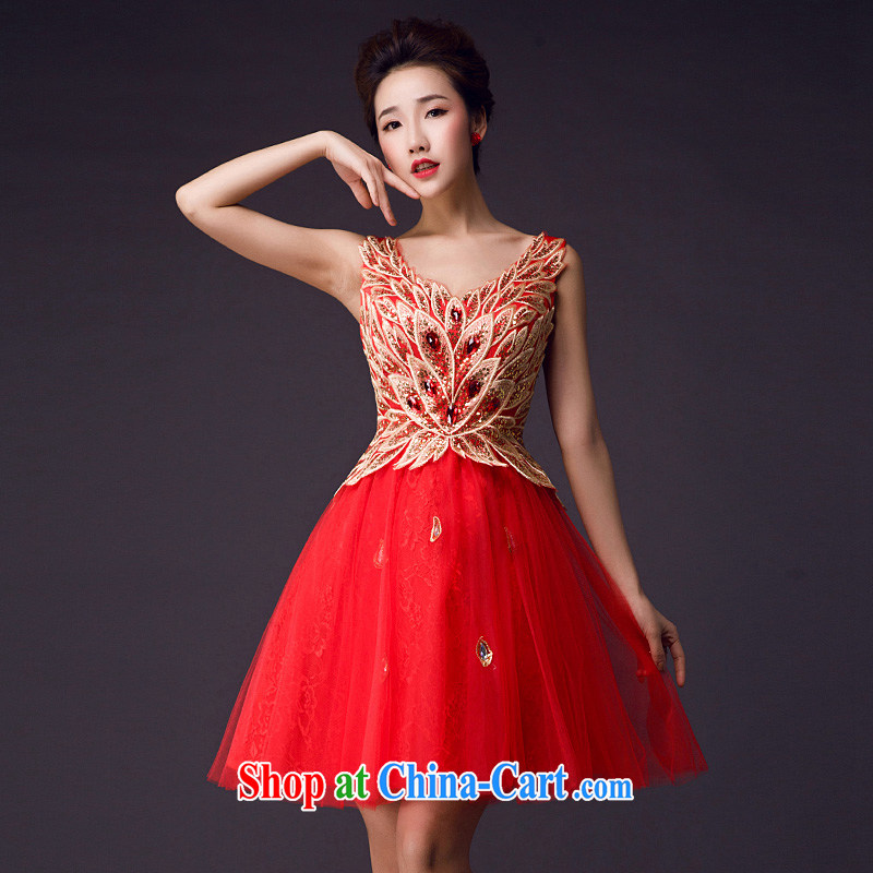 2015 toast serving short summer bridal wedding dress red shoulders V field for small dress dress short skirt Web red XL, Ho full chamber, and shopping on the Internet