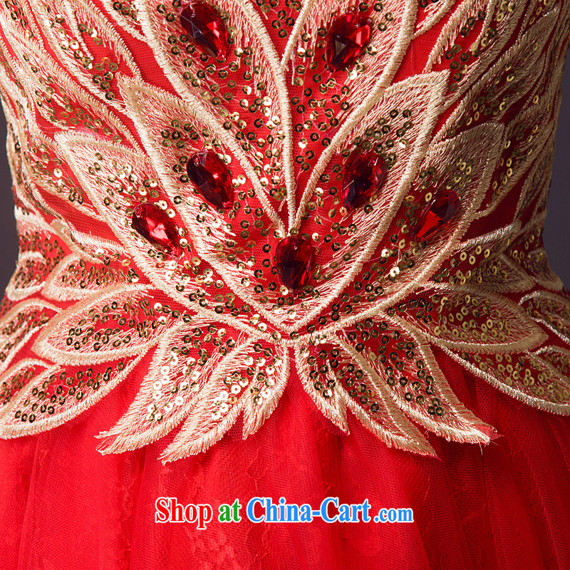 2015 toast serving short summer bridal wedding dress red shoulders V field for small dress dress short skirt Web red XL, Ho full chamber, and shopping on the Internet