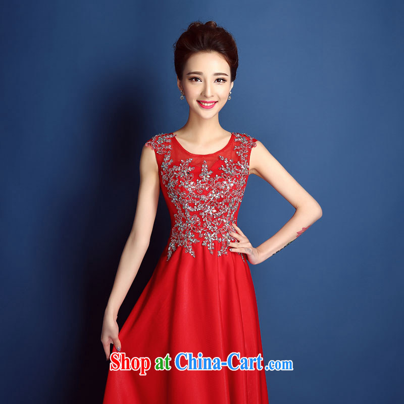 2015 new high quality red lace inserts a drill field shoulder dress long bridal toast serving Korean Beauty spring and summer, red XXL, beautiful, shopping on the Internet