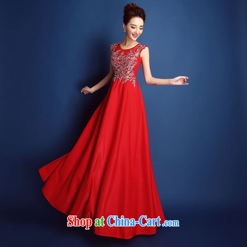 2015 new high quality red lace inserts a drill field shoulder dress long bridal toast serving Korean Beauty spring and summer, red XXL, beautiful, shopping on the Internet