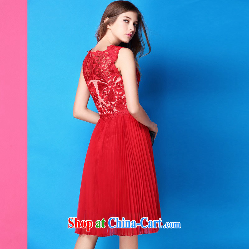 The poetry film summer 2015 new Openwork embroidery beads staples high waist 100 hem dresses marriage small red dress uniform toast girl skirt red XL, European poetry (oushiying), and, on-line shopping