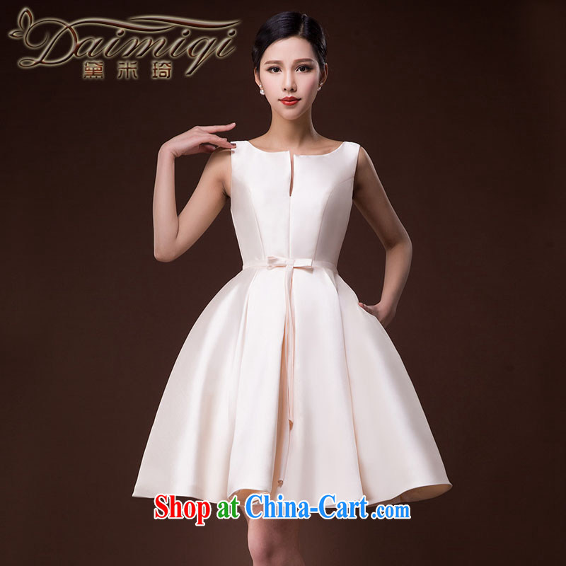 2015 new bride wedding toast serving female moderator dress Brocade tie sleeveless red dress, champagne color M