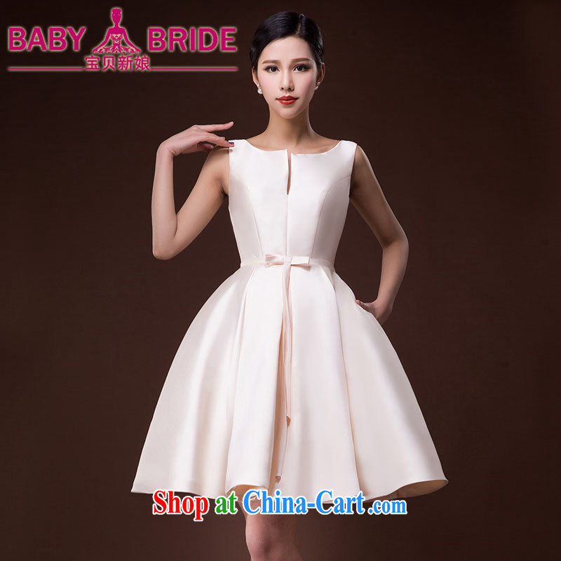 2015 new bride wedding toast serving female moderator dress Brocade tie sleeveless red dress, champagne color S
