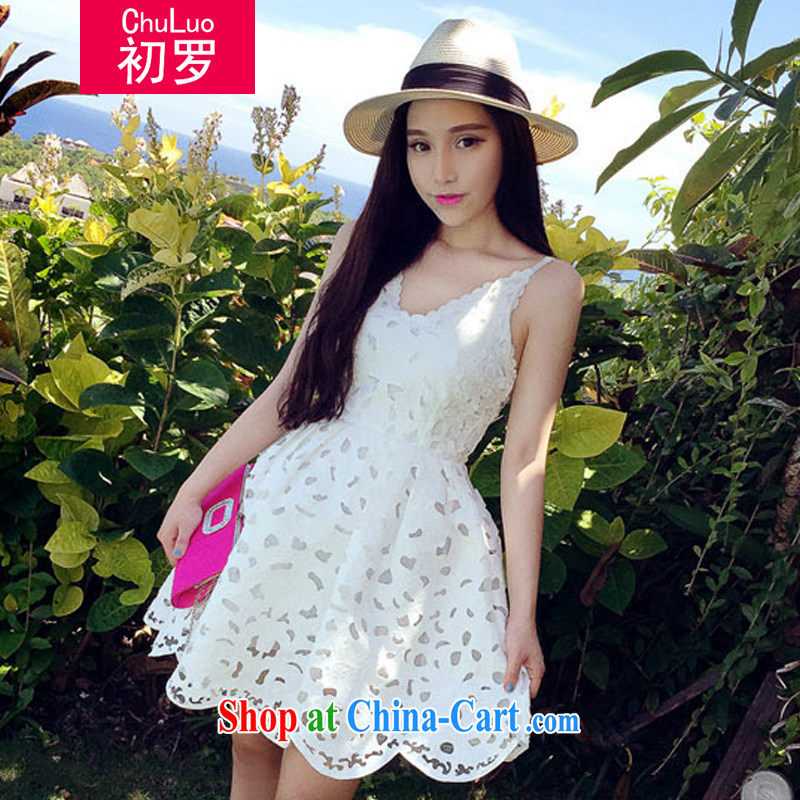 First, Korean version summer 2015 new female name Yuan Openwork carved strap with the lumbar shaggy dresses small dress white L early, and, shopping on the Internet