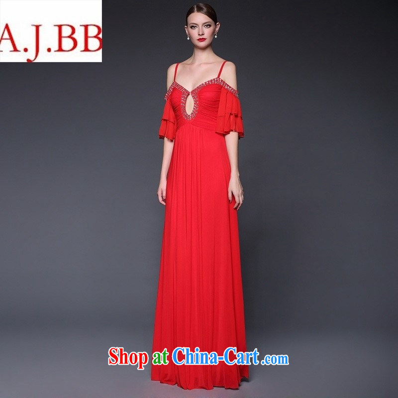 The European site 2015 summer new bare shoulders nails Pearl strap with sin-long evening dress dresses W 5014 red are code, A . J . BB, shopping on the Internet