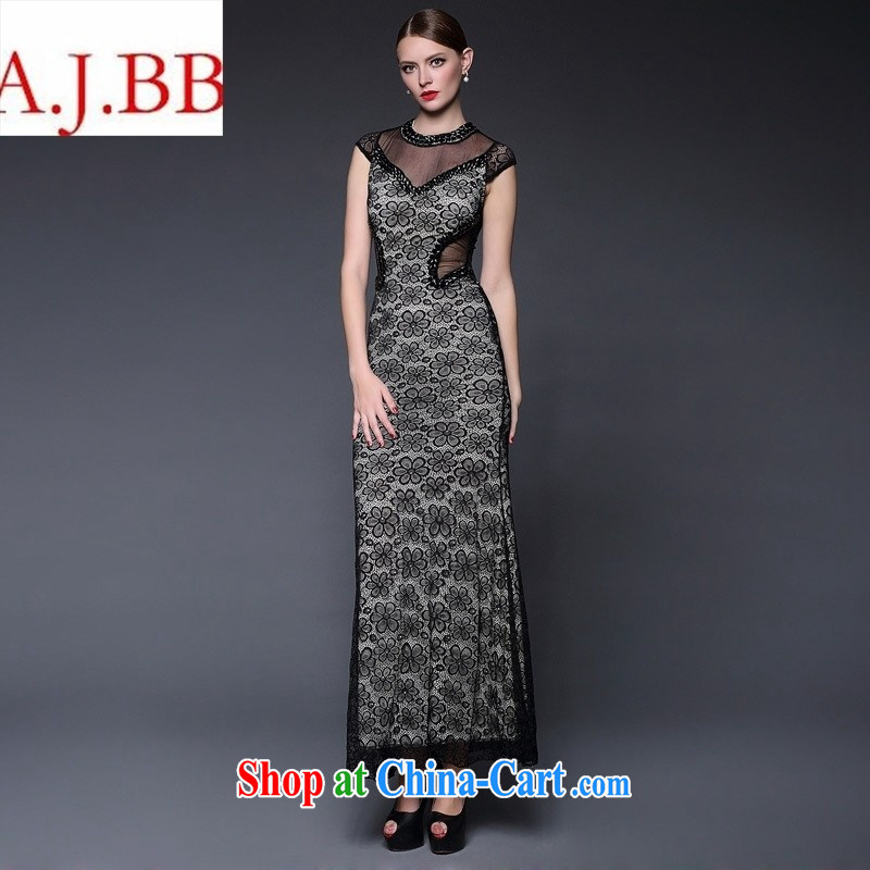In Europe the 2015 new summer lace nails pearl cultivation, qipao dress dresses W 0389 black, code, A . J . BB, shopping on the Internet