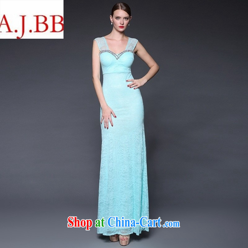 2015 European and American female summer new manually staple Pearl lace shoulder long dress dresses W 0125 red-orange are code, A . J . BB, shopping on the Internet