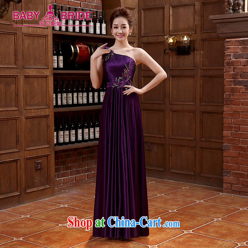 bridesmaid dress long skirt tie bows wedding Korean dresses silk snow woven beauty purple XL