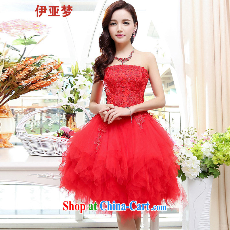 The 2015 summer new dress everyday dress dresses fashion sense of bare chest lace large shaggy dress dress uniform toasting red XL