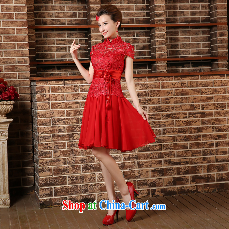 2015 spring and summer new bride toast wedding dress dresses short-sleeved long package cheongsam red XXL, Diane M Qi, shopping on the Internet