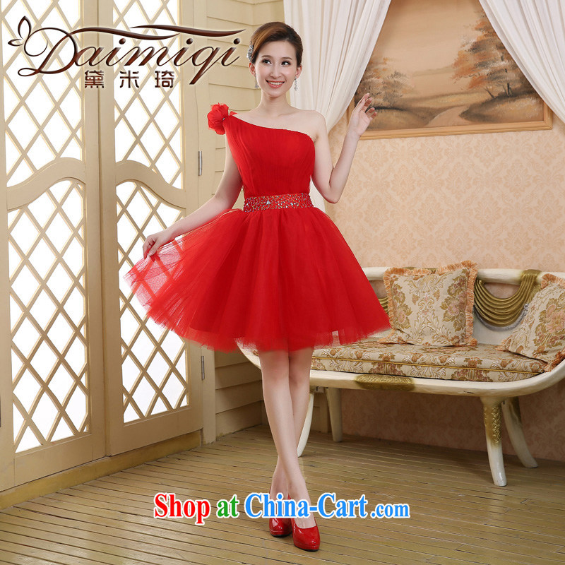 Evening Dress 2015 new Korean Red single shoulder short banquet spring and summer toast serving marriages and stylish bridesmaid female Red XXL