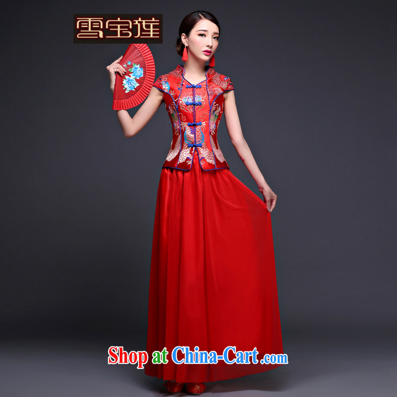 Snow Lotus bridal toast cheongsam spring_summer uniform toasting Chinese brides 2015 New Red entered marriage clothing cheongsam red S