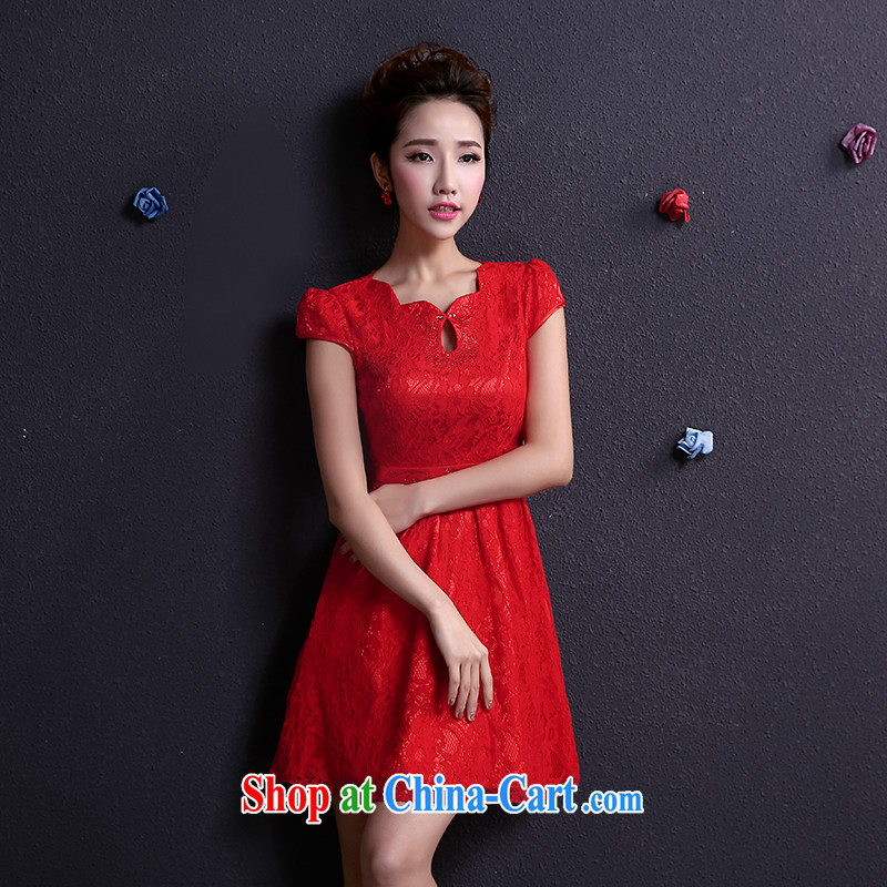 The married Yi bridal toast clothing 2015 new spring fashion red lace wedding dresses small short bridesmaid dress summer dress red S