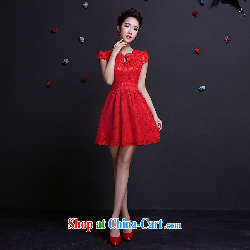 The married Yi bridal toast clothing 2015 new spring fashion red lace wedding dresses small short bridesmaid dress summer dress red S, dumping the woman, shopping on the Internet