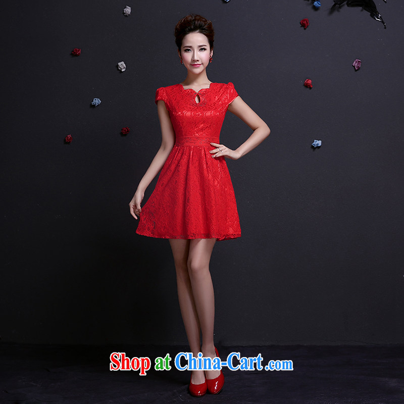 The married Yi bridal toast clothing 2015 new spring fashion red lace wedding dresses small short bridesmaid dress summer dress red S, dumping the woman, shopping on the Internet