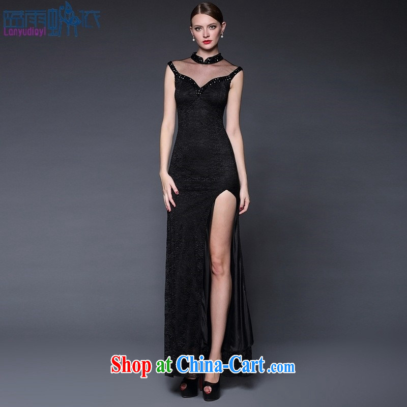 Blue rain bow in accordance with * 2015 new stitching lace manually staple Pearl dresses long, the forklift truck beauty dress dresses W 0143 black, code, blue rain bow, and shopping on the Internet