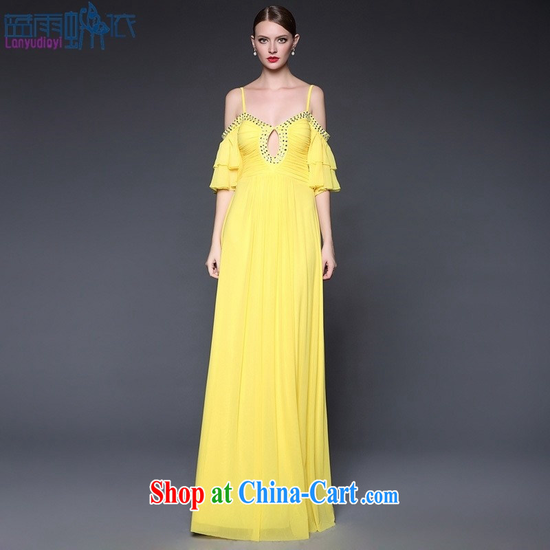 Blue rain butterfly _ in accordance with the European site 2015 summer new bare shoulders nails Pearl strap long dress dresses W 5014 red are code