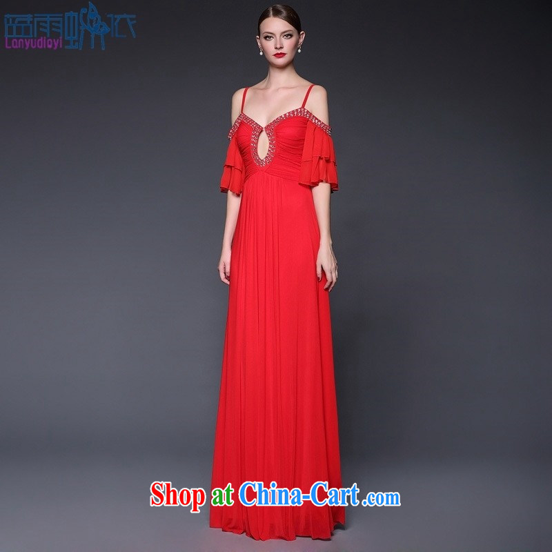Blue rain butterfly * in accordance with the European site 2015 summer new bare shoulders nails Pearl straps long evening dress dresses W 5014 red are code, blue rain bow, and shopping on the Internet