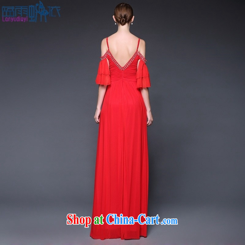 Blue rain butterfly * in accordance with the European site 2015 summer new bare shoulders nails Pearl straps long evening dress dresses W 5014 red are code, blue rain bow, and shopping on the Internet