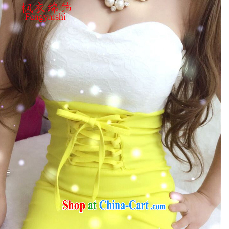 Feng Yi cotton trim new sexy beauty chest bare chest wrapped around the waist color small dress dress, yellow are code