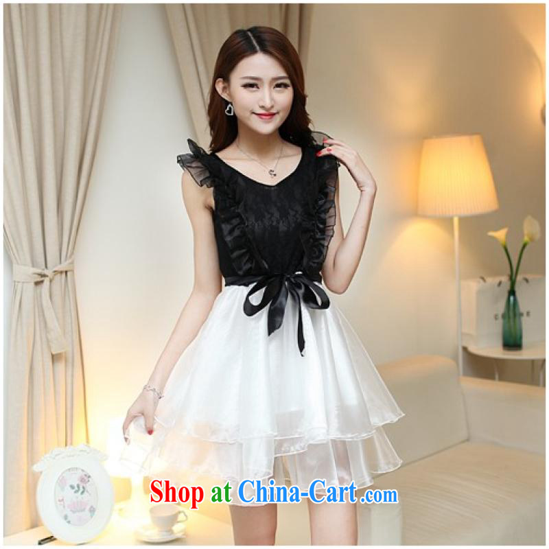 Feng Yi cotton trim 2015 new summer V collar sexy Princess shaggy European root yarn small dress lace dress girls black, code, and Feng Yi cotton ornaments, and shopping on the Internet